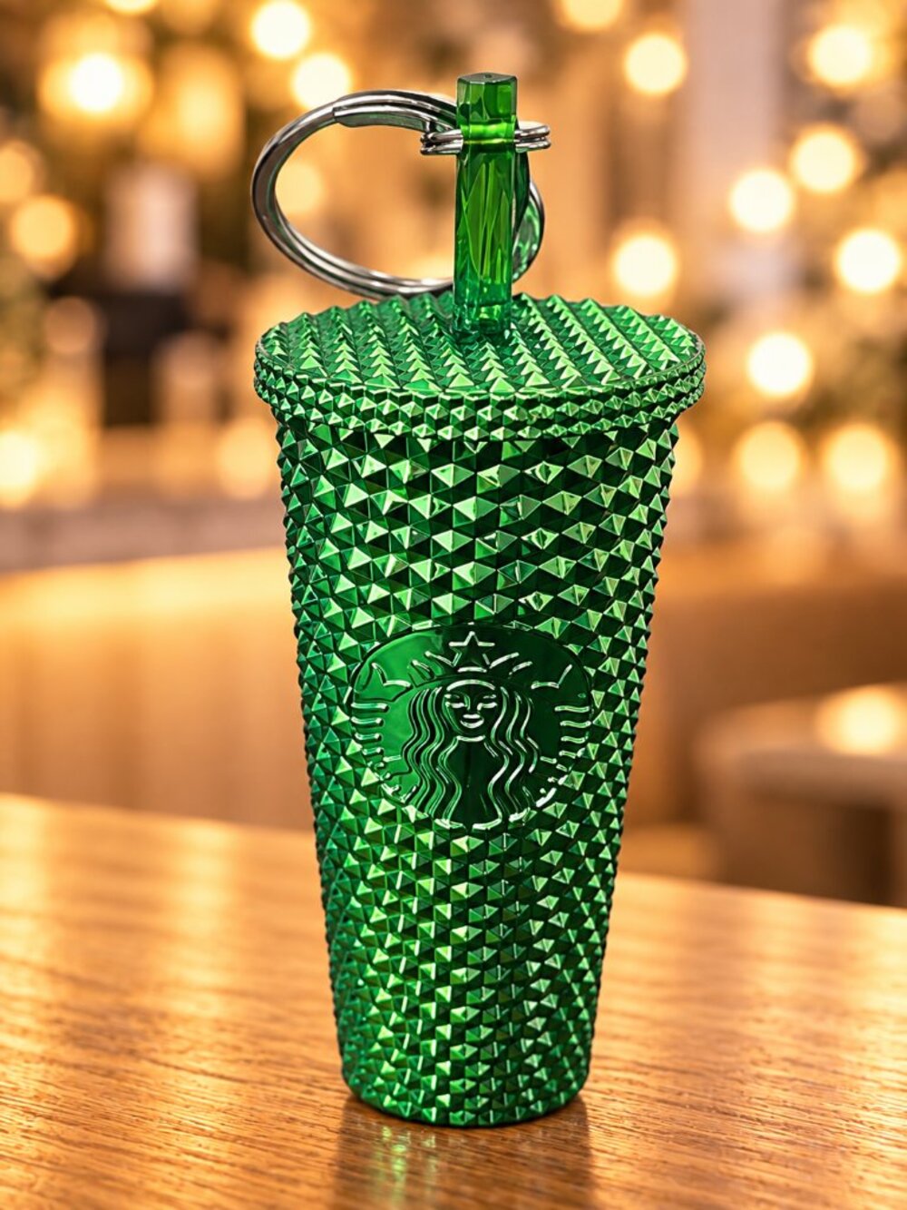 Starbucks Metallic Green Studded Mini Cup Purse Charm Keychain New in Box
